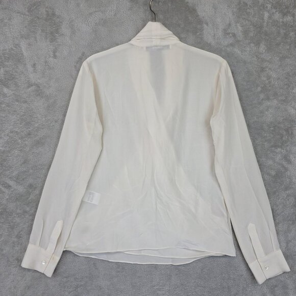 AllSaints Blouse Womens 4 Cream Silk Cowl Neck Drape Front Long Sleeve Asdis - Picture 6 of 14